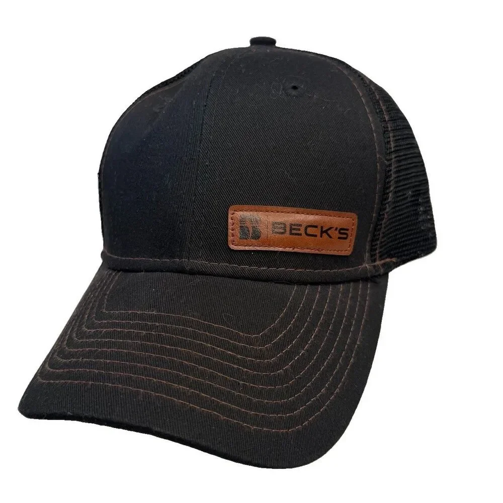 Becks Seeds Trucker Hat Mesh Back Cap Black Adjustable Strapback One-Size EUC